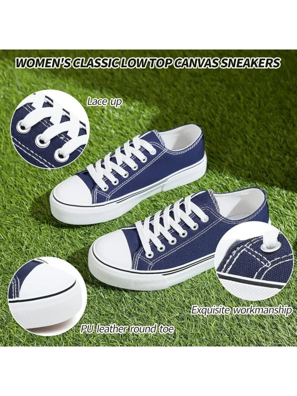 Women's Navy Lightweight Low Top Lace Up Casual Fashion Walking Sneakers